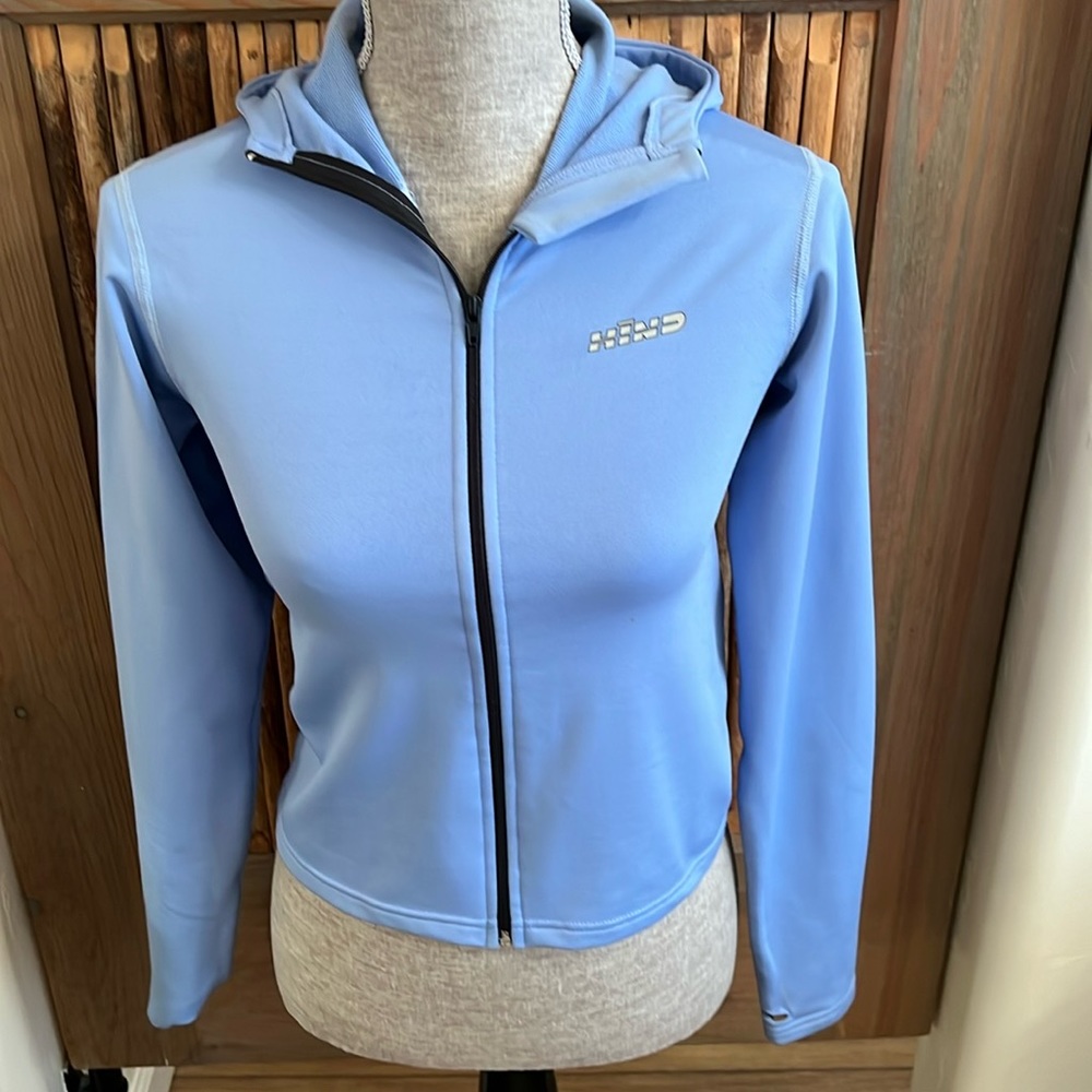 Hind Cycling Jacket, Size M, Light Blue, Front Zipper, Hood, Back Zipped Pocket